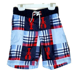 GYMBOREE Blue Plaid Lobster Swim Trunks Shorts Toddler Boys Sz 2T